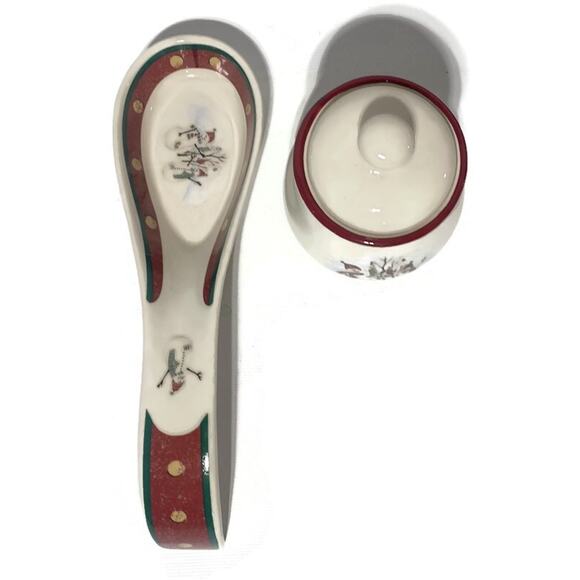 Royal Seasons Stoneware Snowman Spoon Rest and Sugar Bowl - Picture 1 of 7